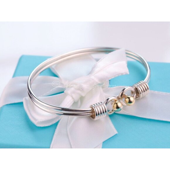 Tiffany & Co. Vintage Ball Coil Hook Bangle Bracelet in 925 Silver & 18K Gold - Picture 2 of 8